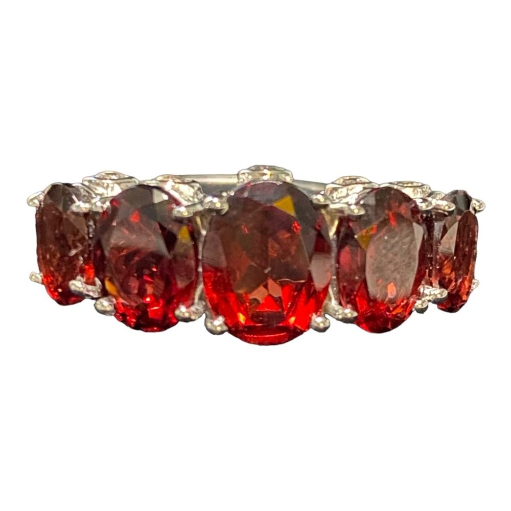 Garnet Ring Size 9 5 Oval Stones 9 Carats Jewelry Sterling Silver Stamped 925 Po